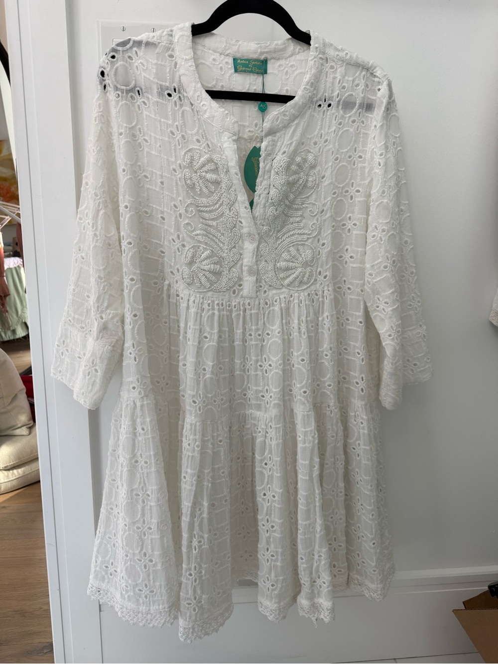 White Embroidered Eyelet Women's Dress/beach cover-up - Elegant Summer Tunic